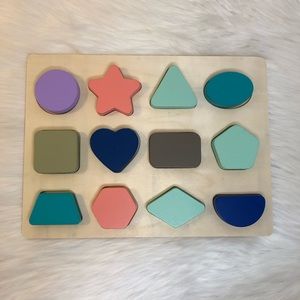 Wooden Shape Toddler Puzzle Pastel Chunky Educational Montessori Toy Color